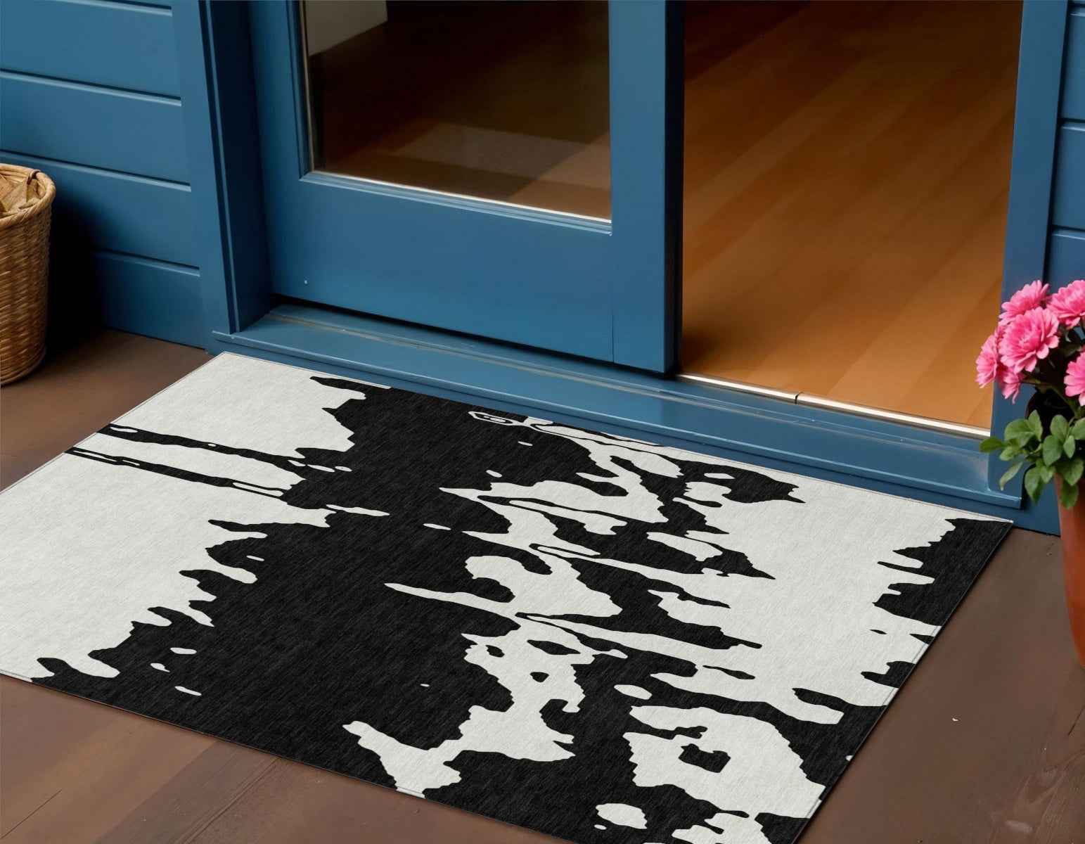 3' X 5' Black And Ivory Abstract Washable Indoor Outdoor Area Rug