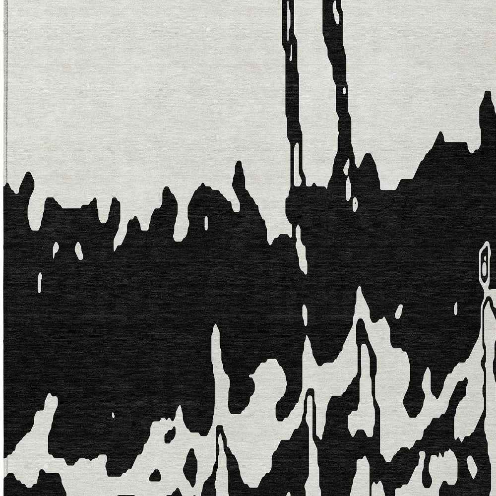 3' X 5' Black And Ivory Abstract Washable Indoor Outdoor Area Rug