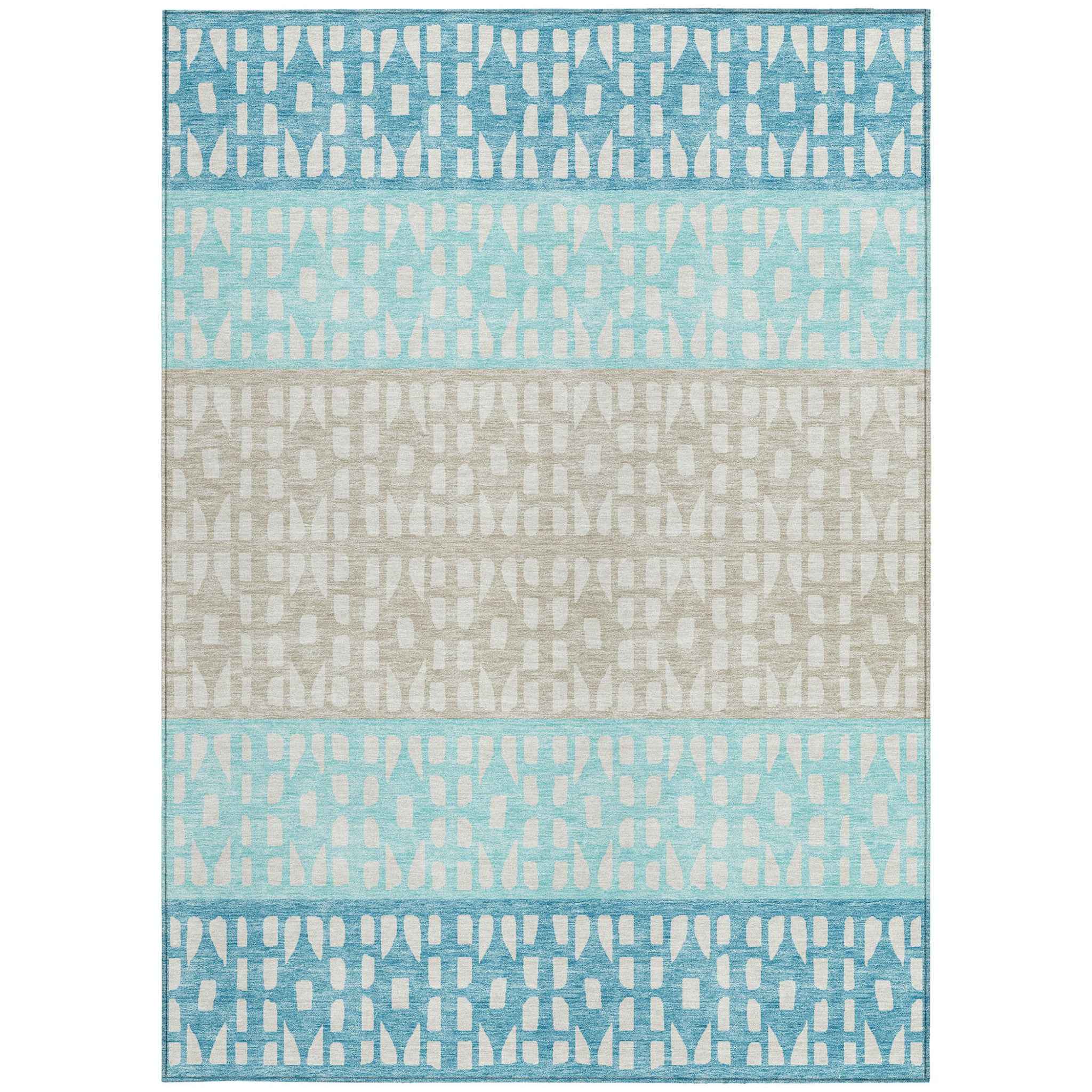 9' X 12' Teal Blue Aqua And Ivory Geometric Washable Indoor Outdoor Area Rug