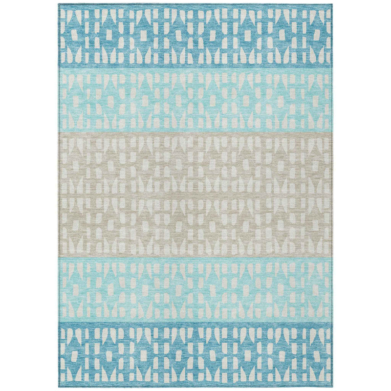9' X 12' Teal Blue Aqua And Ivory Geometric Washable Indoor Outdoor Area Rug