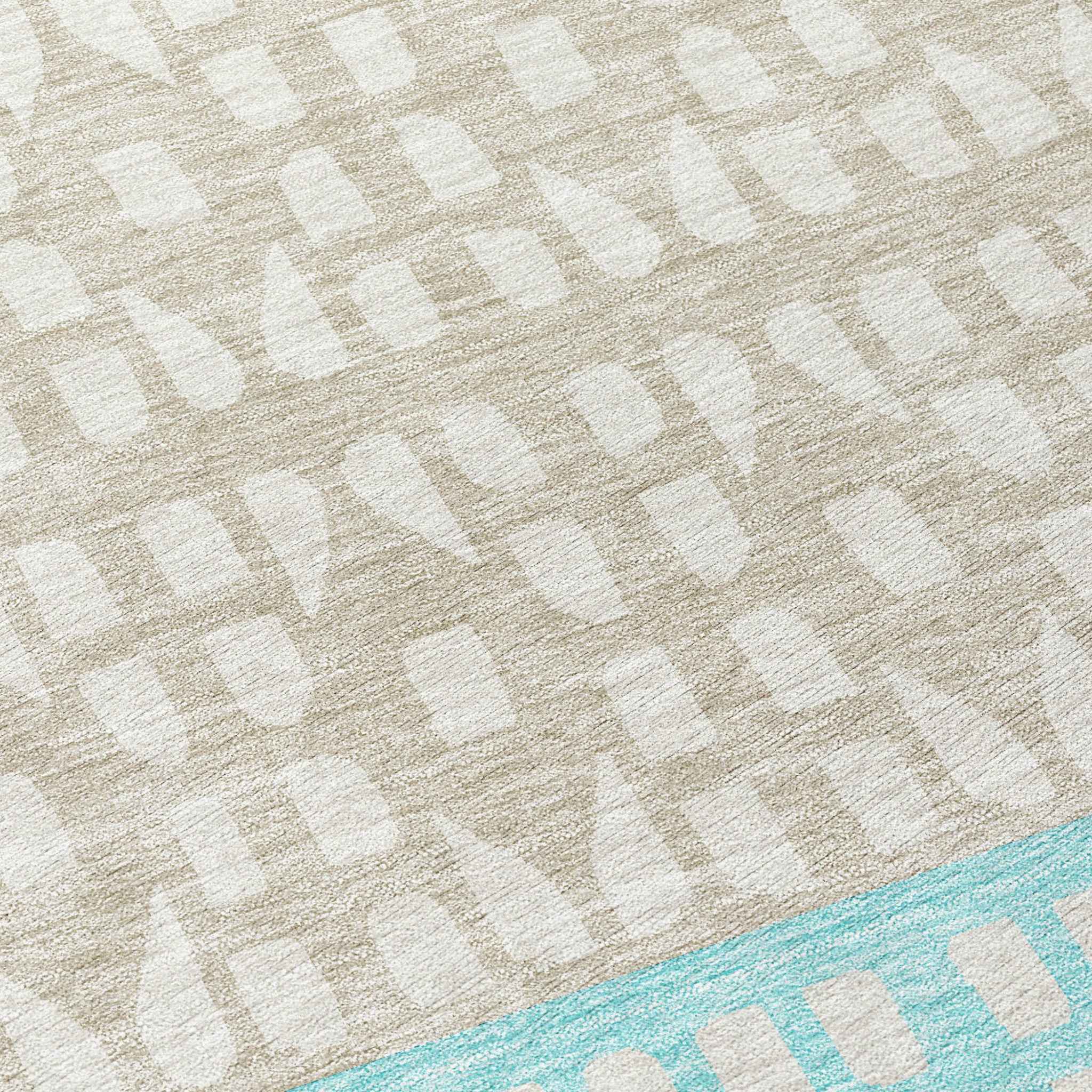 9' X 12' Teal Blue Aqua And Ivory Geometric Washable Indoor Outdoor Area Rug
