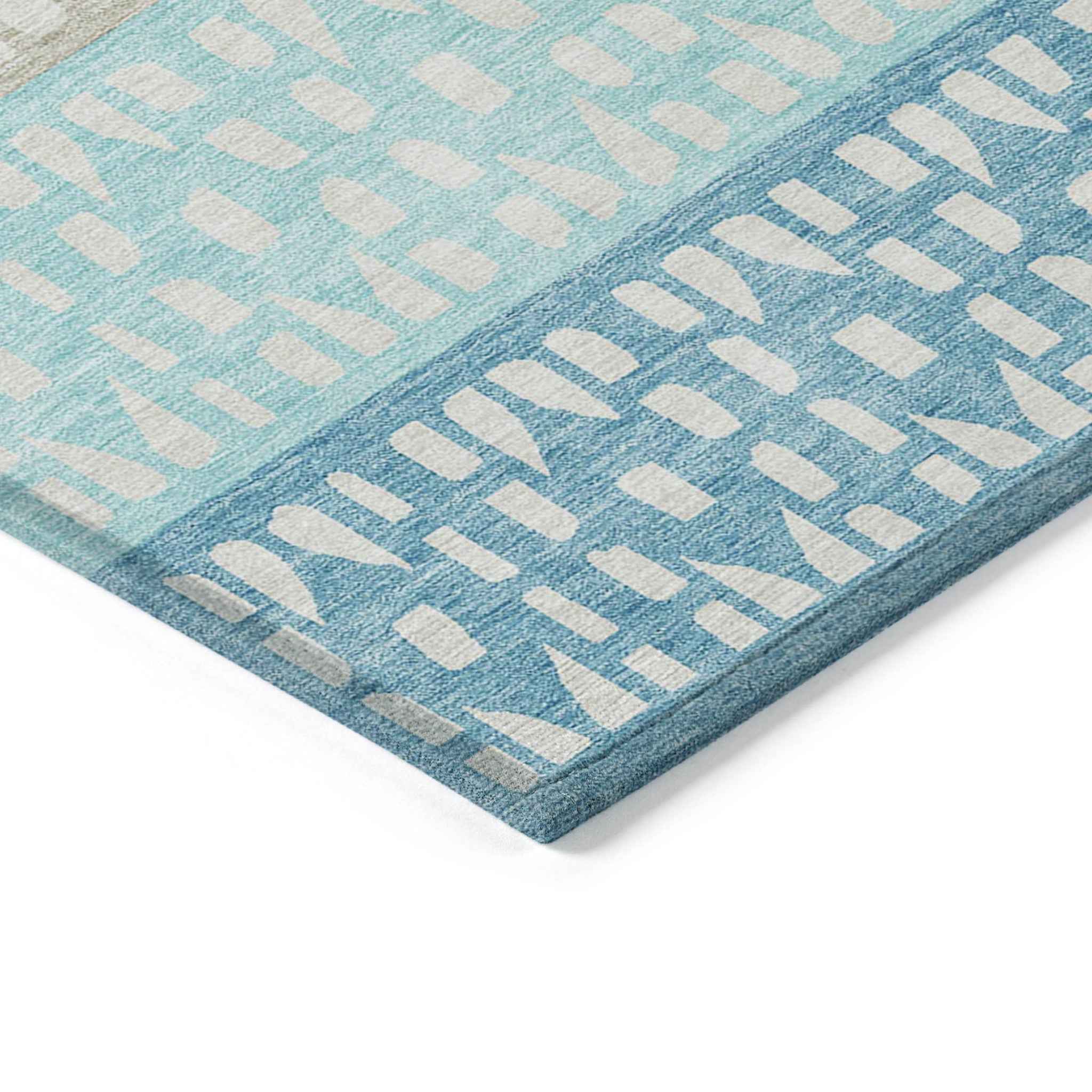 9' X 12' Teal Blue Aqua And Ivory Geometric Washable Indoor Outdoor Area Rug
