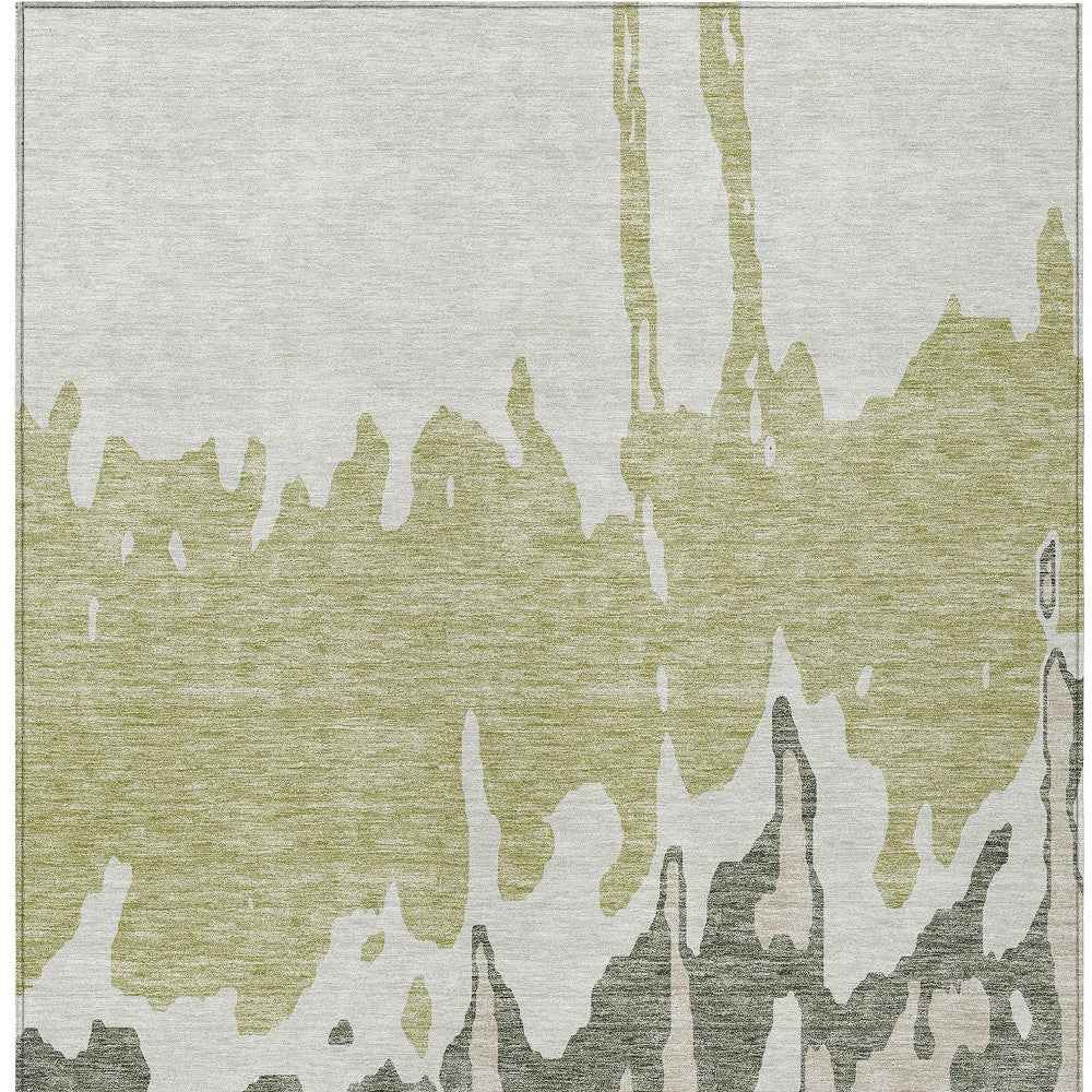 10' X 14' Sage And Ivory Abstract Washable Indoor Outdoor Area Rug