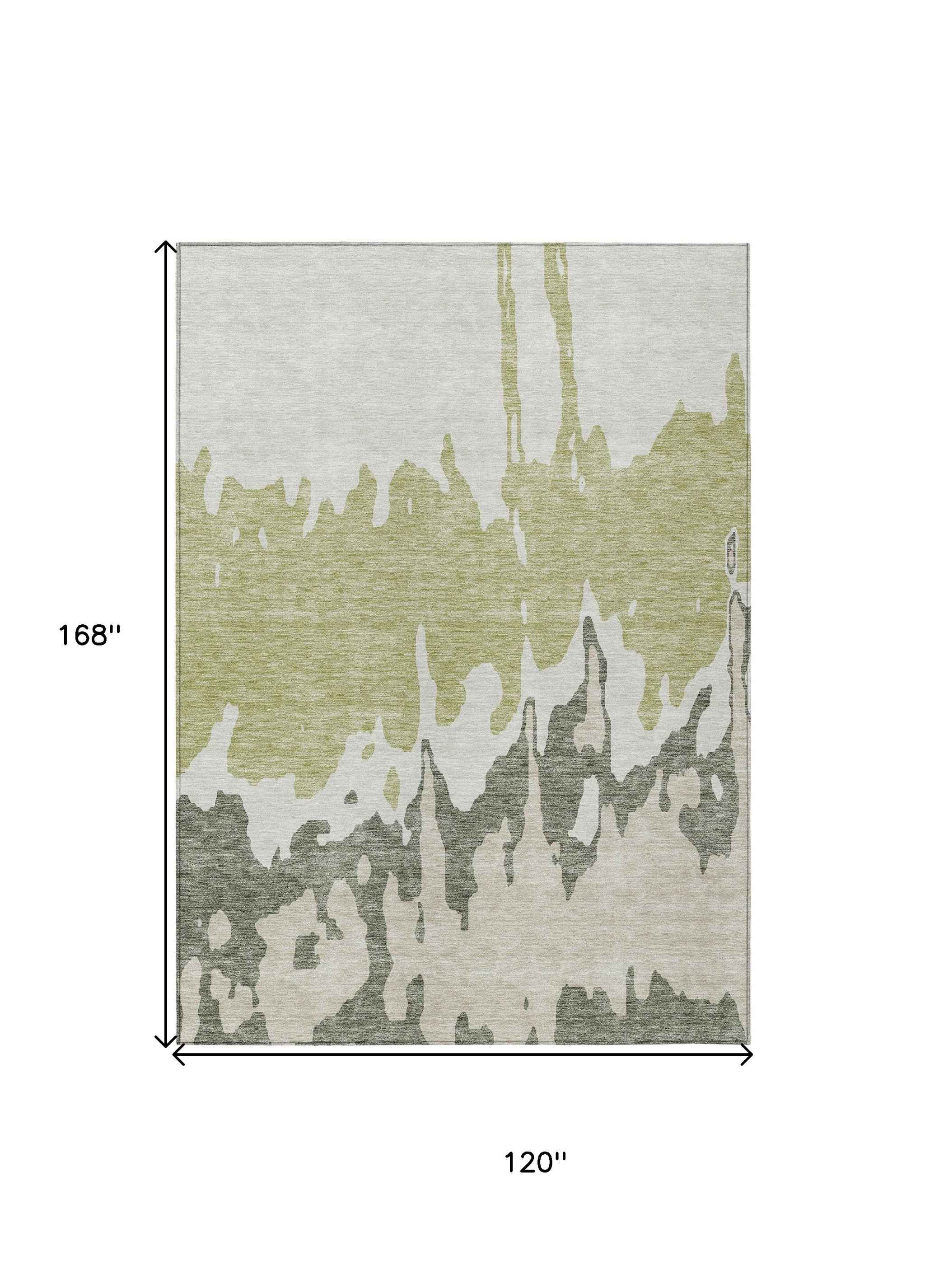 10' X 14' Sage And Ivory Abstract Washable Indoor Outdoor Area Rug