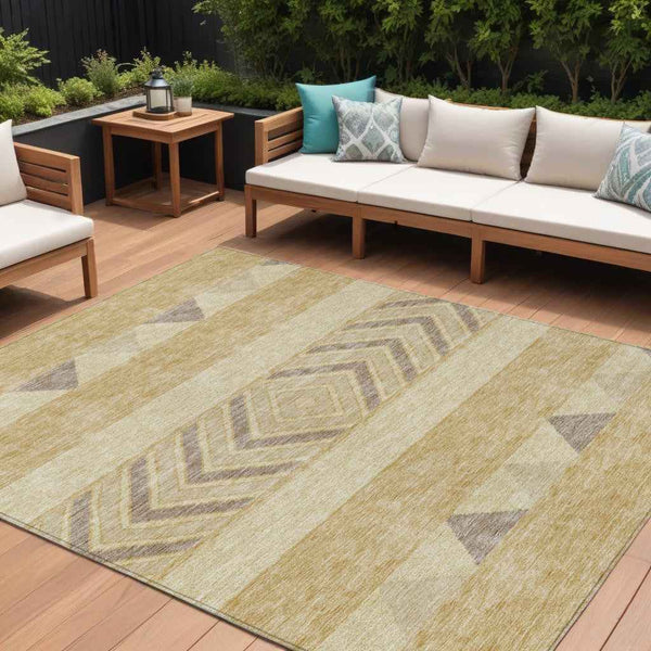 8' X 10' Gold Taupe And Beige Southwestern Washable Indoor Outdoor Area Rug