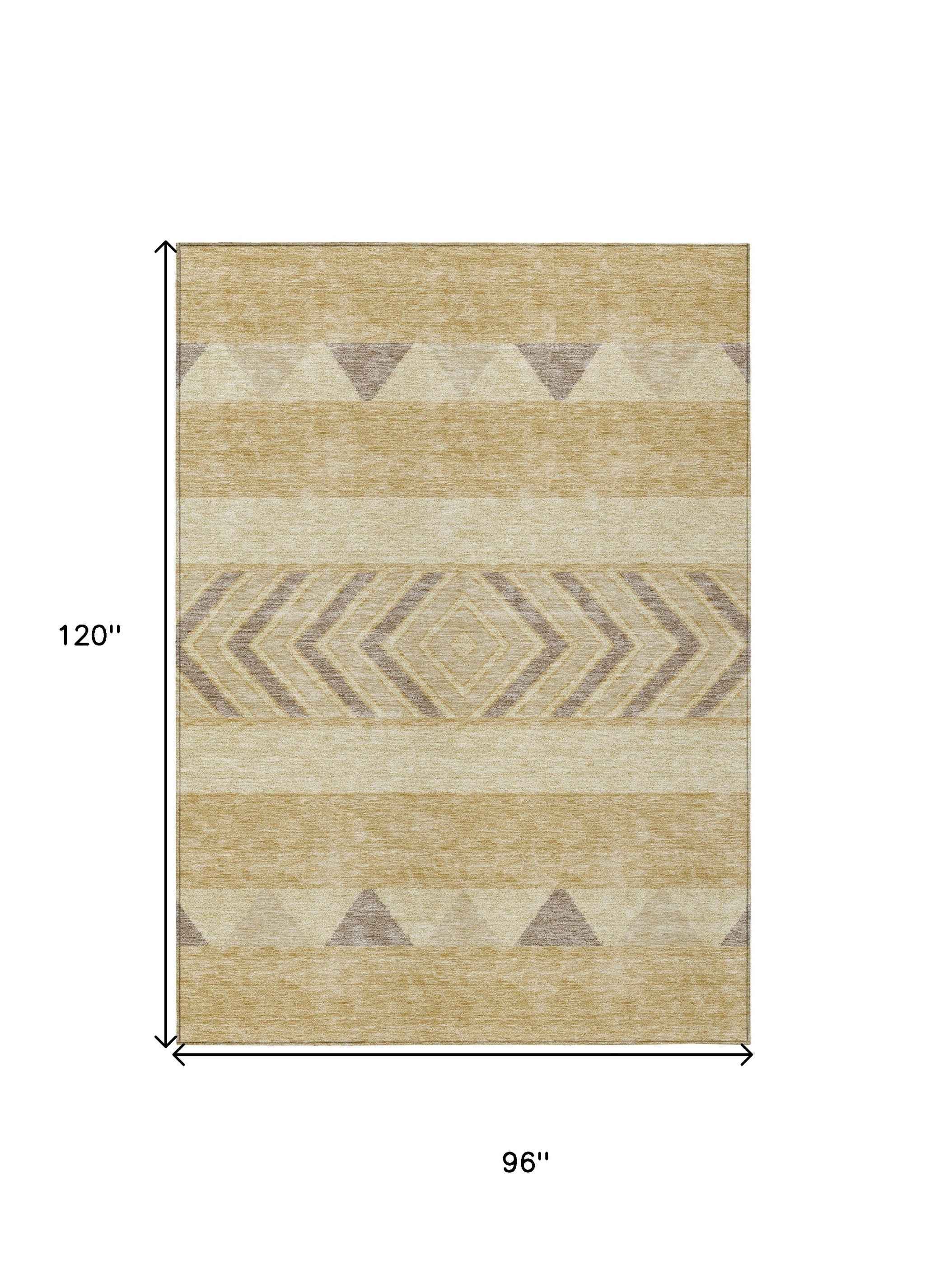 8' X 10' Gold Taupe And Beige Southwestern Washable Indoor Outdoor Area Rug