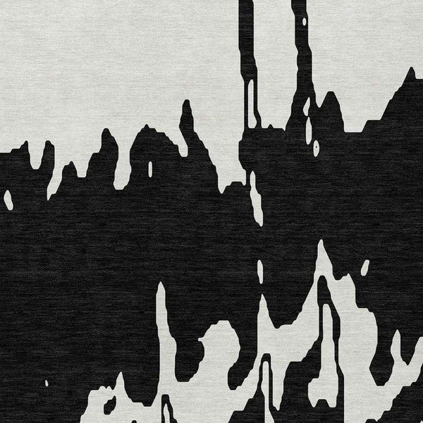 10' X 14' Black And Ivory Abstract Washable Indoor Outdoor Area Rug