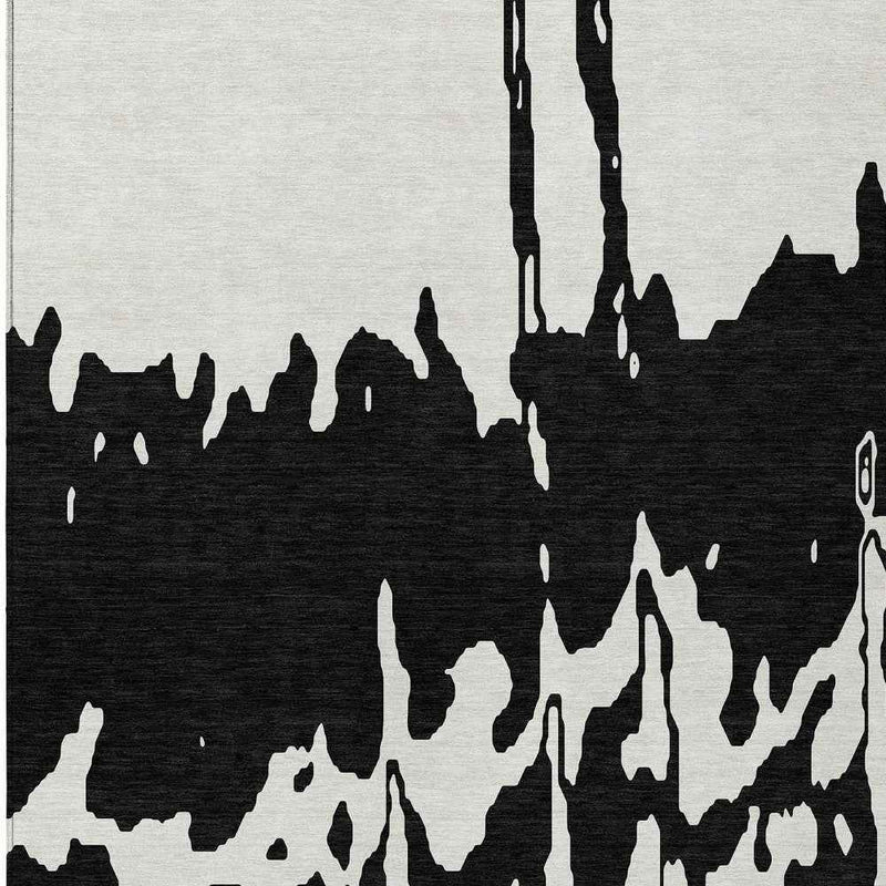 10' X 14' Black And Ivory Abstract Washable Indoor Outdoor Area Rug