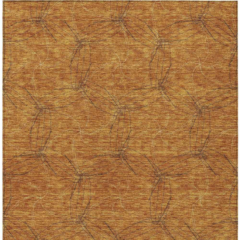 3' X 5' Copper And Ivory Geometric Washable Indoor Outdoor Area Rug