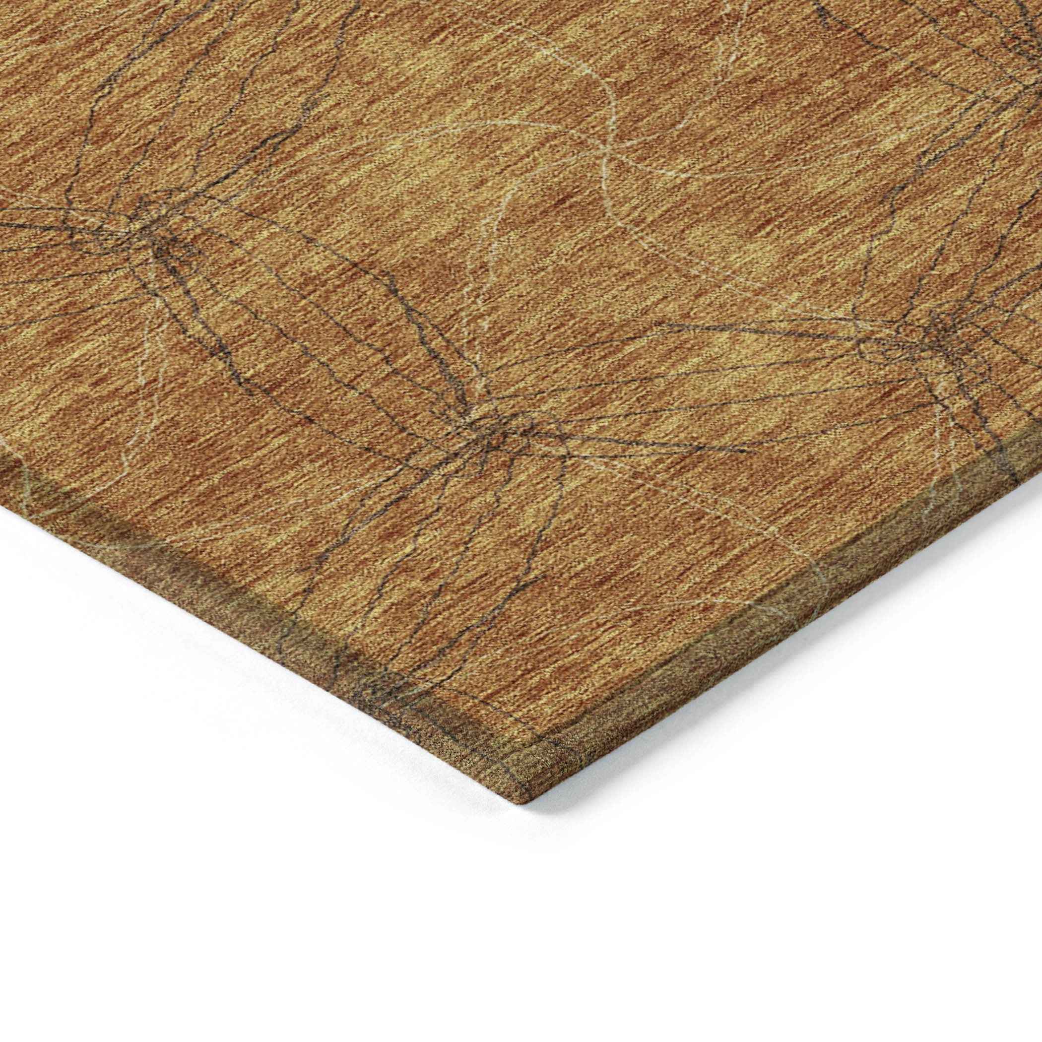 3' X 5' Copper And Ivory Geometric Washable Indoor Outdoor Area Rug