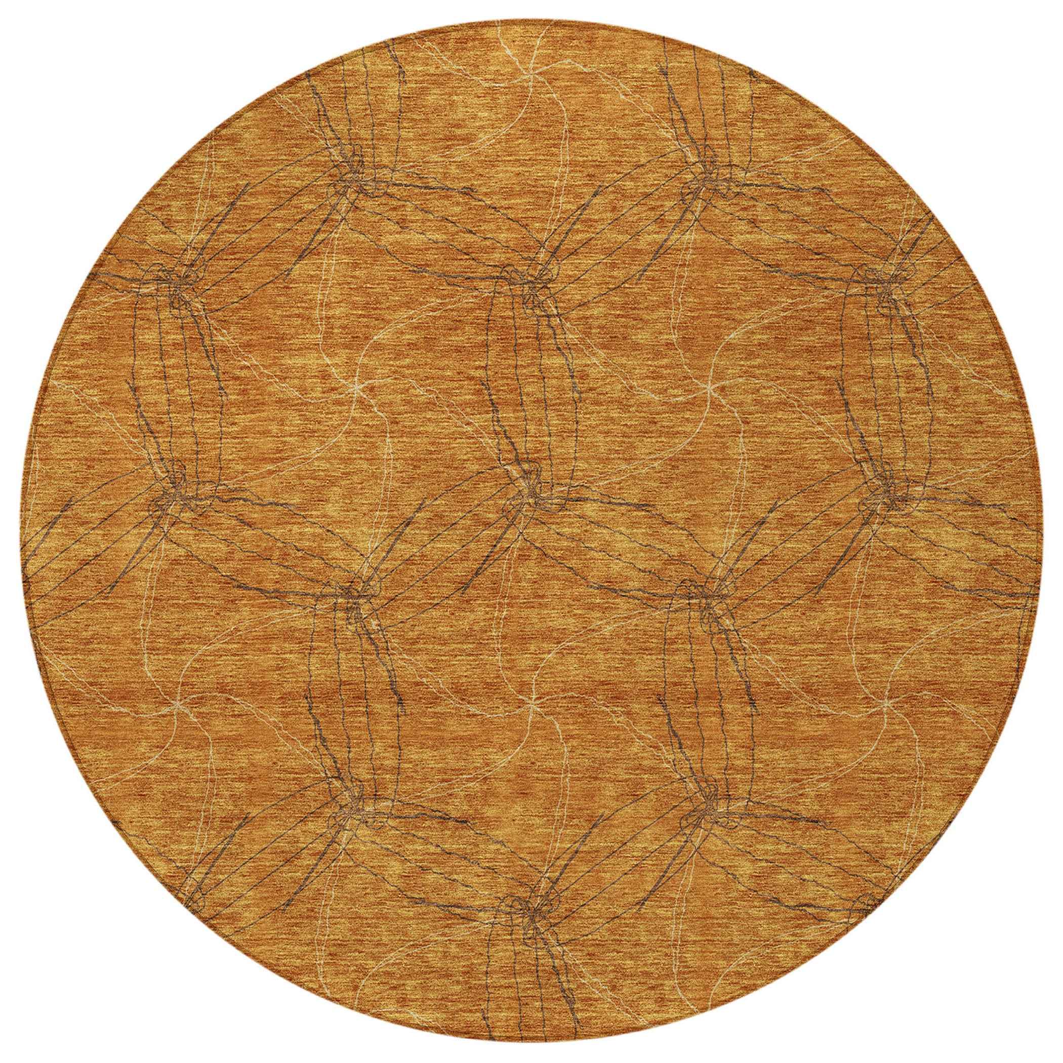 8' Copper And Ivory Round Geometric Washable Indoor Outdoor Area Rug