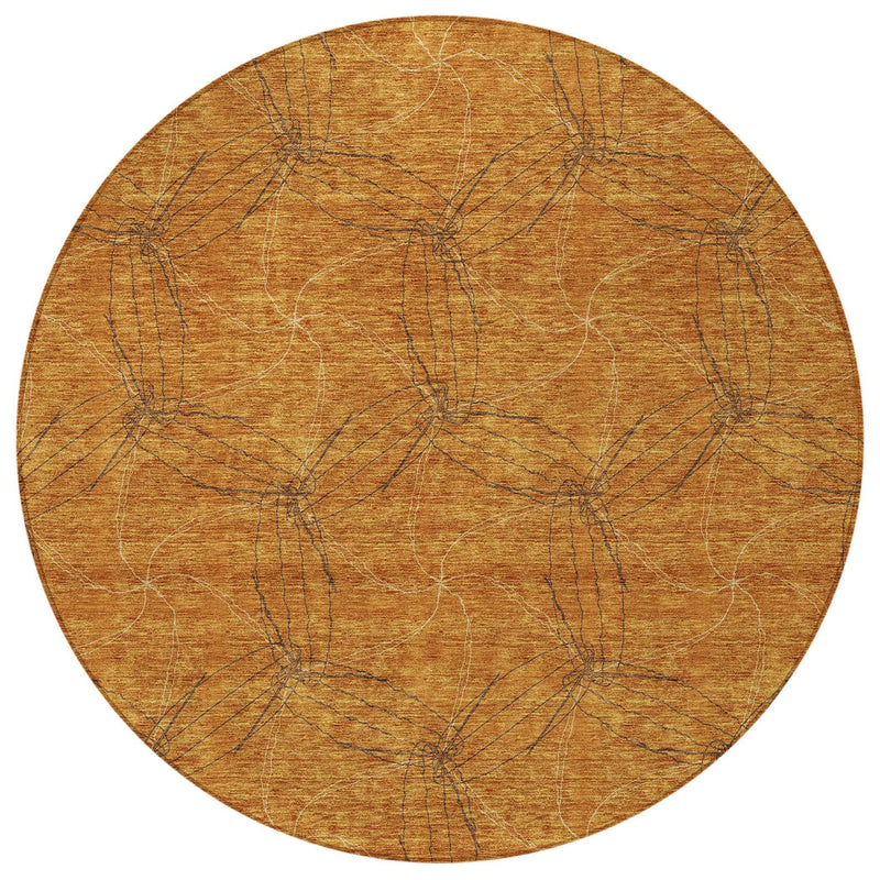 8' Copper And Ivory Round Geometric Washable Indoor Outdoor Area Rug