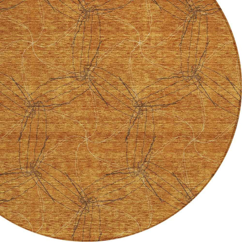 8' Copper And Ivory Round Geometric Washable Indoor Outdoor Area Rug