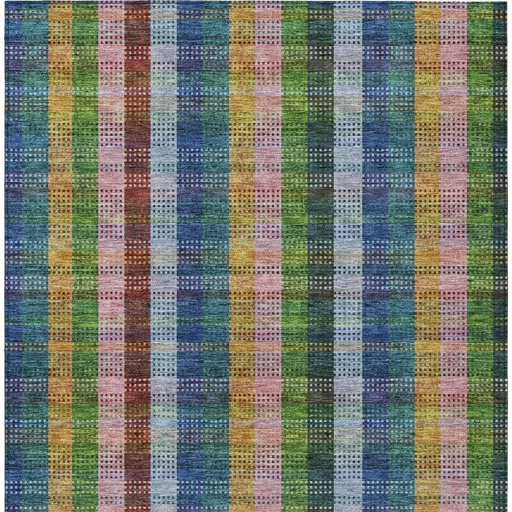 9' X 12' Navy Blue Pink And Sage Plaid Washable Indoor Outdoor Area Rug
