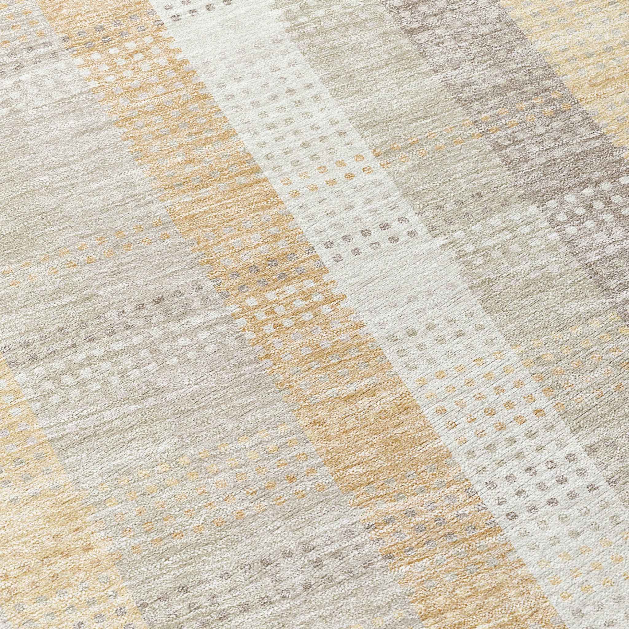 8' Ivory Beige And Tan Round Plaid Washable Indoor Outdoor Area Rug