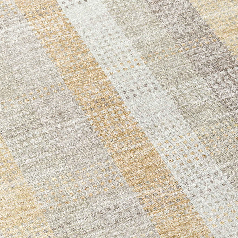 8' Ivory Beige And Tan Round Plaid Washable Indoor Outdoor Area Rug