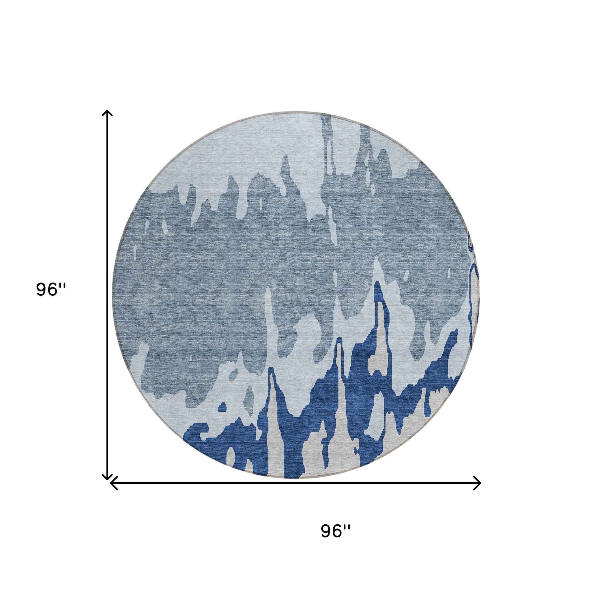 8' Sky Blue And Denim Blue Round Abstract Washable Indoor Outdoor Area Rug