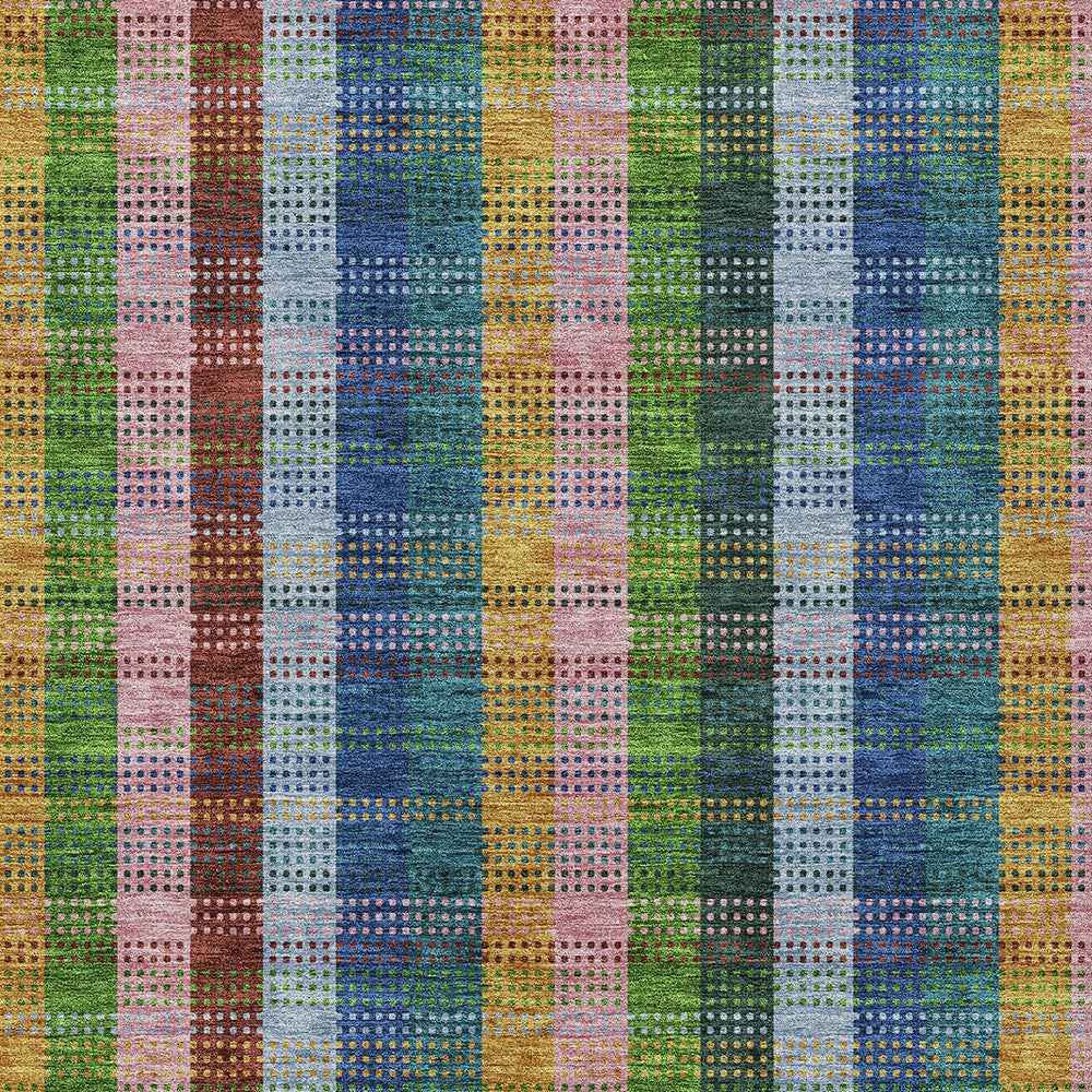 5' X 8' Navy Blue Pink And Sage Plaid Washable Indoor Outdoor Area Rug