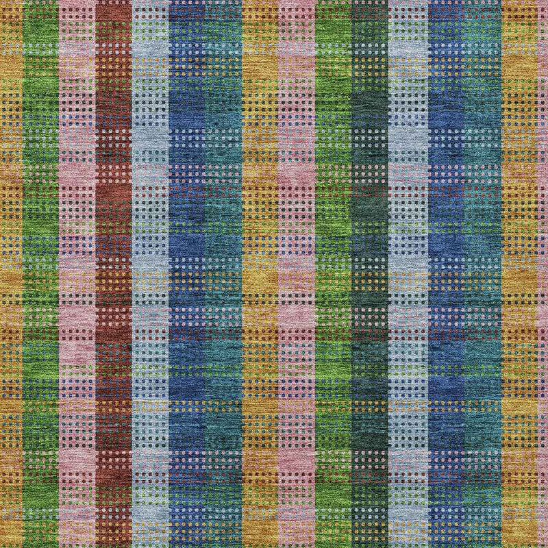 5' X 8' Navy Blue Pink And Sage Plaid Washable Indoor Outdoor Area Rug