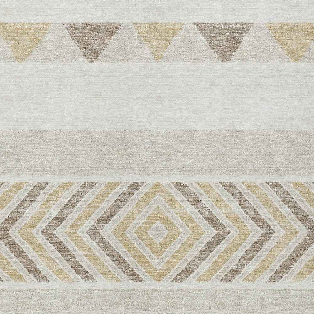 10' X 14' Ivory Beige And Taupe Southwestern Washable Indoor Outdoor Area Rug