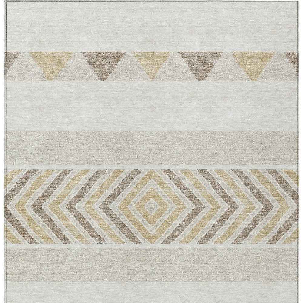 10' X 14' Ivory Beige And Taupe Southwestern Washable Indoor Outdoor Area Rug