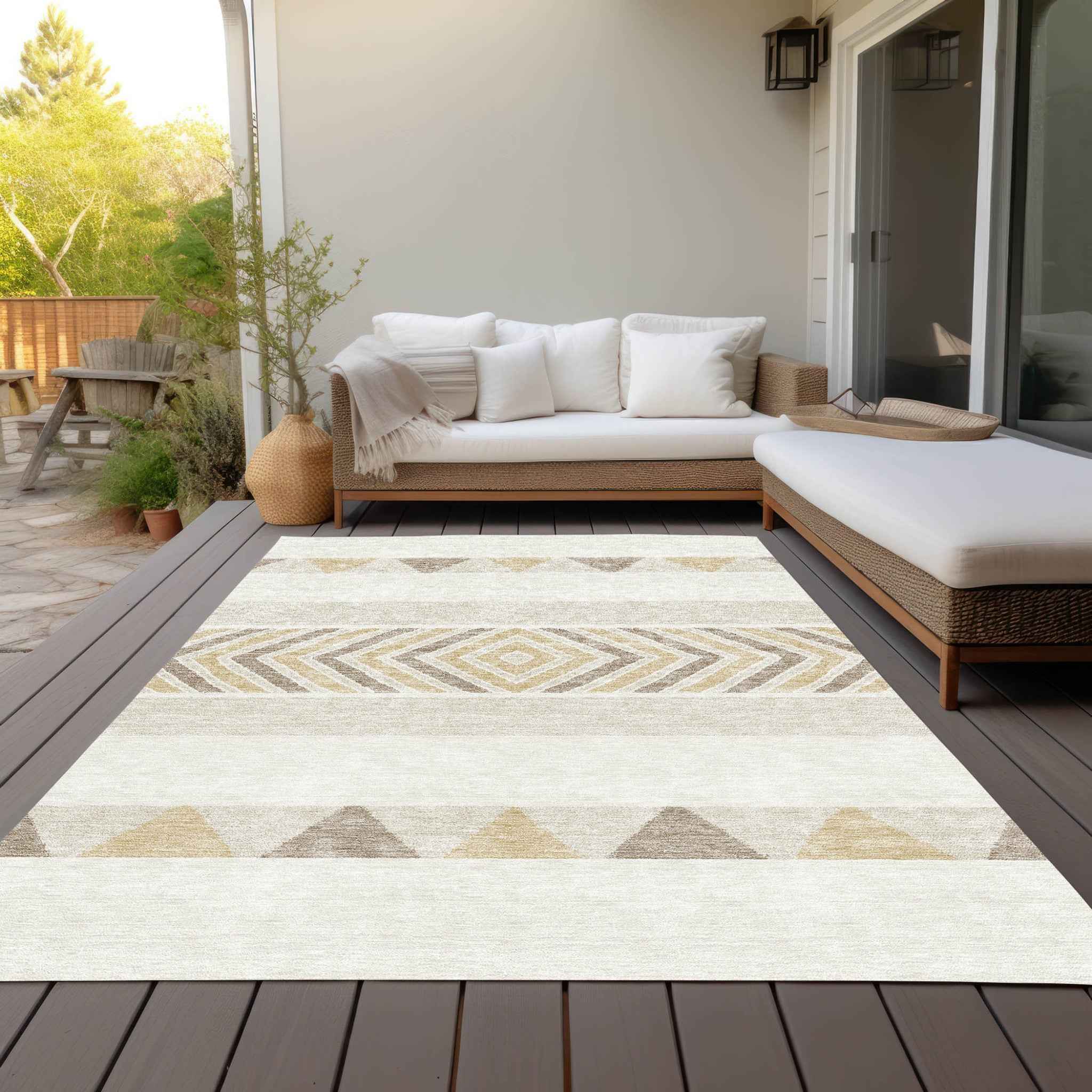 10' X 14' Ivory Beige And Taupe Southwestern Washable Indoor Outdoor Area Rug