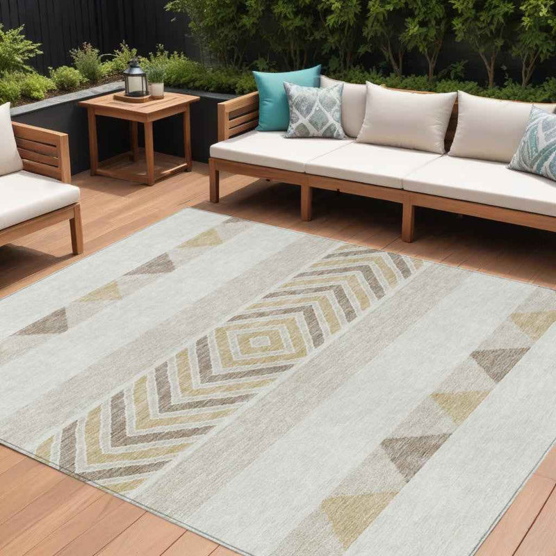 10' X 14' Ivory Beige And Taupe Southwestern Washable Indoor Outdoor Area Rug