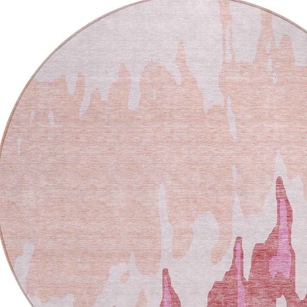 8' Blush And Pink Round Abstract Washable Indoor Outdoor Area Rug
