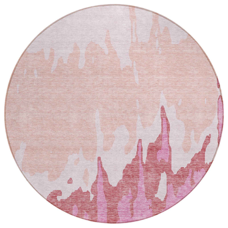 8' Blush And Pink Round Abstract Washable Indoor Outdoor Area Rug