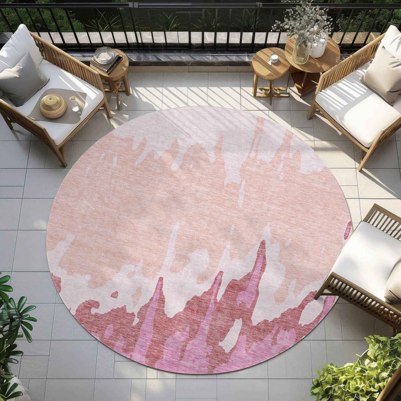 8' Blush And Pink Round Abstract Washable Indoor Outdoor Area Rug