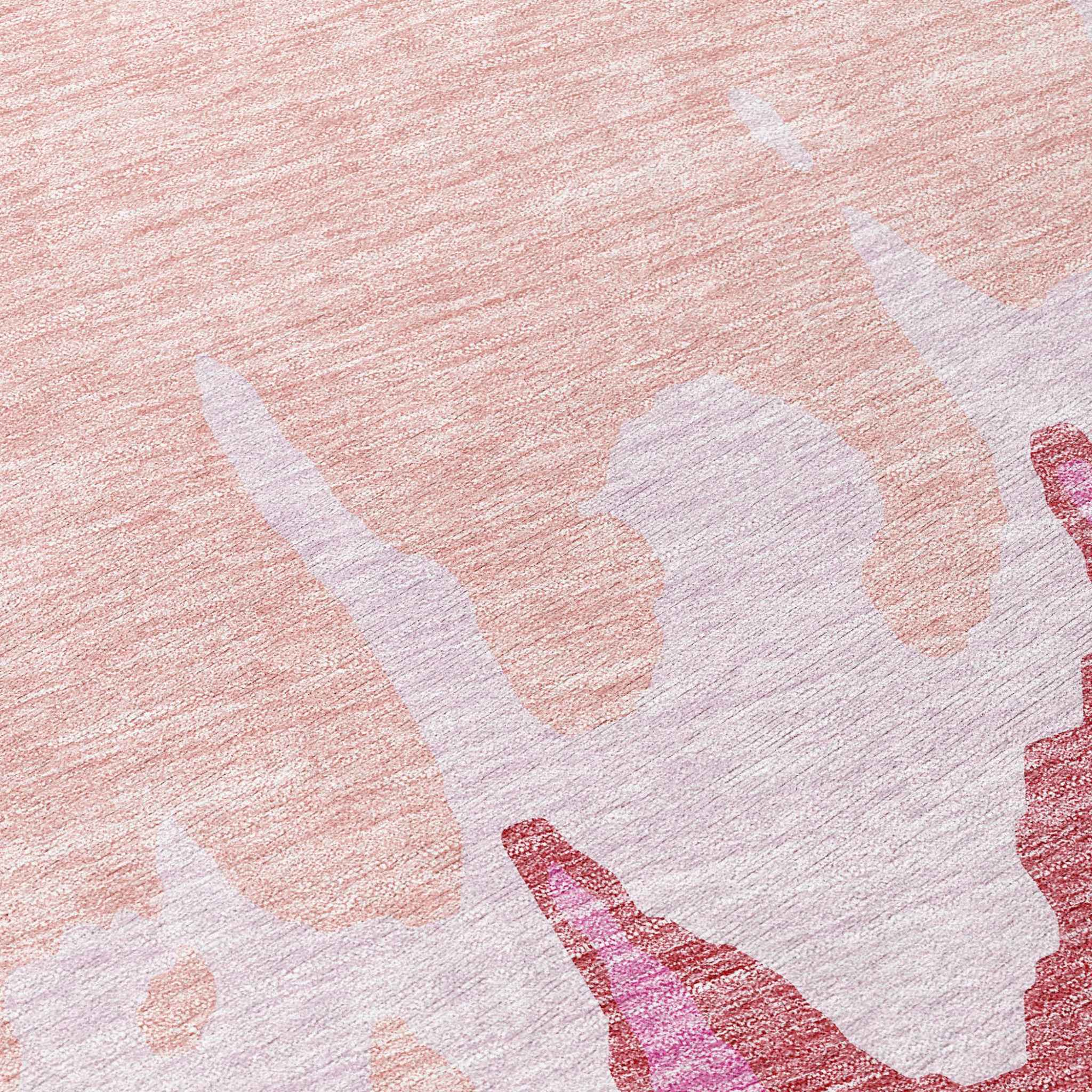 8' Blush And Pink Round Abstract Washable Indoor Outdoor Area Rug