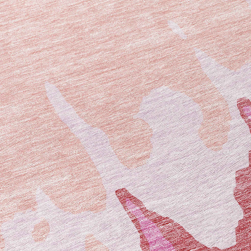 8' Blush And Pink Round Abstract Washable Indoor Outdoor Area Rug