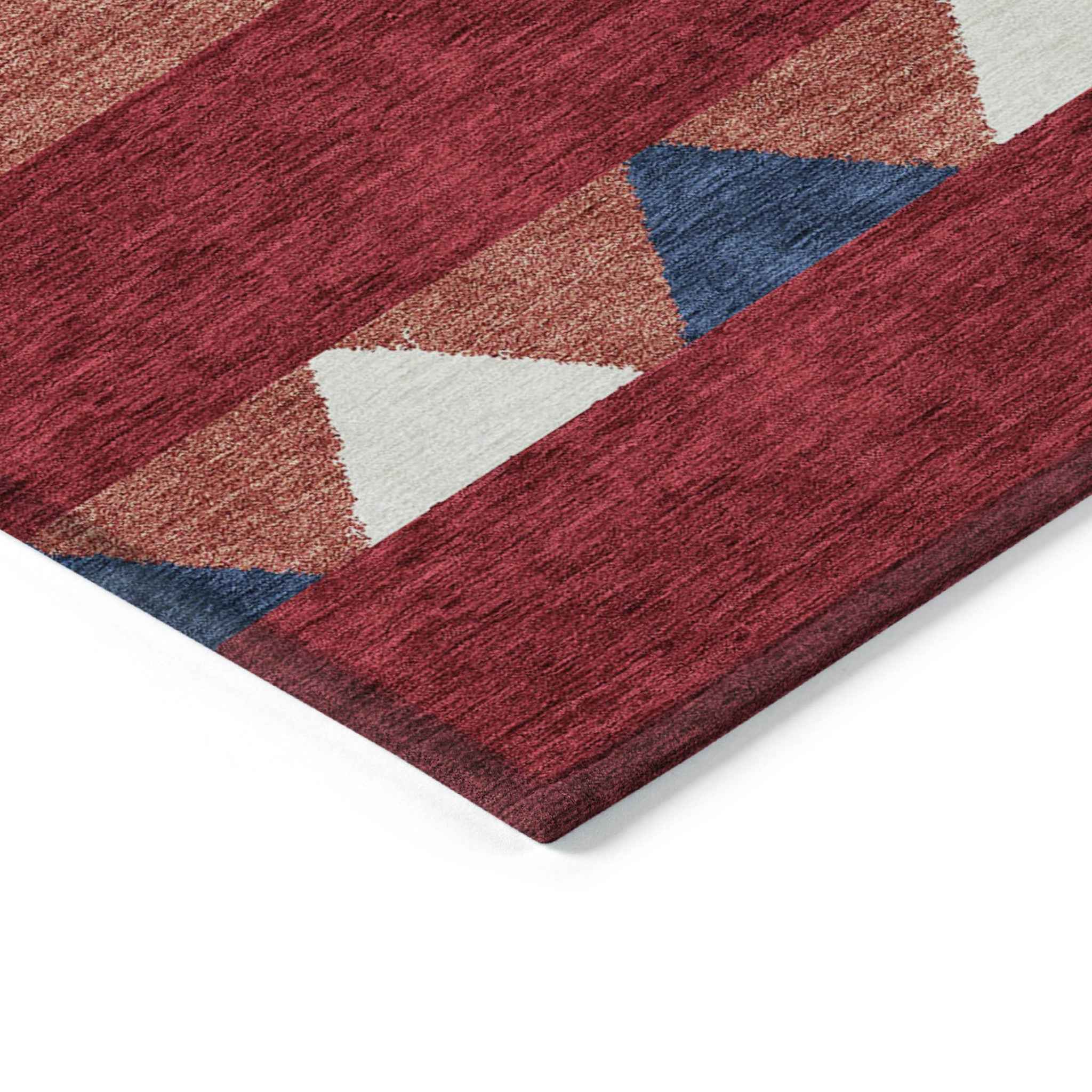 9' X 12' Red White And Navy Blue Southwestern Washable Indoor Outdoor Area Rug