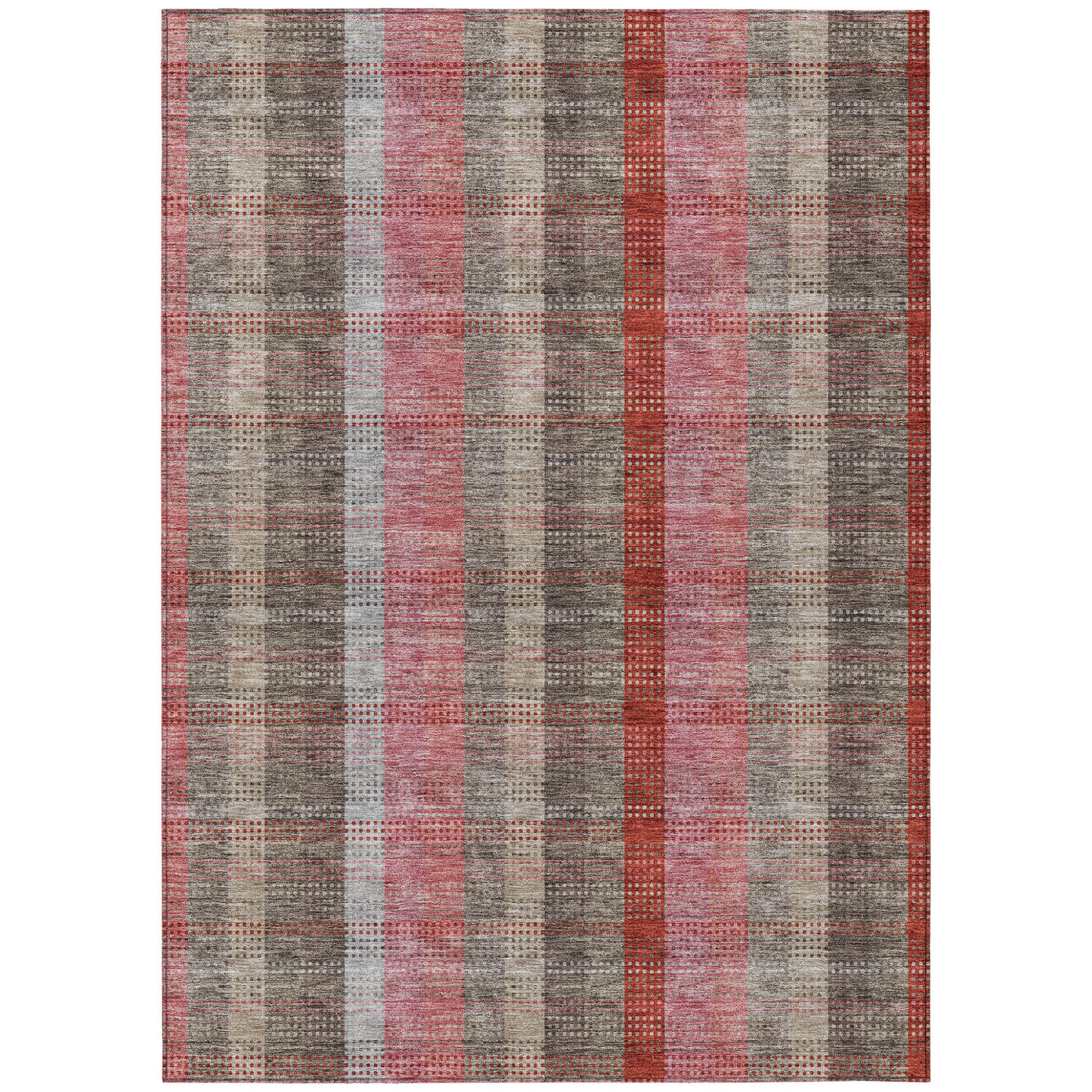3' X 5' Red Pink And Pewter Plaid Washable Indoor Outdoor Area Rug - Sports & Outdoor