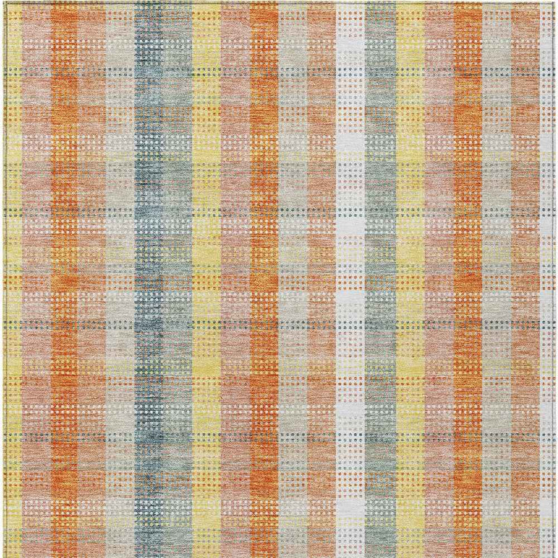 8' X 10' Peach Ivory And Orange Plaid Washable Indoor Outdoor Area Rug