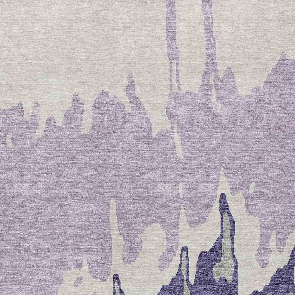 8' X 10' Purple And Ivory Abstract Washable Indoor Outdoor Area Rug