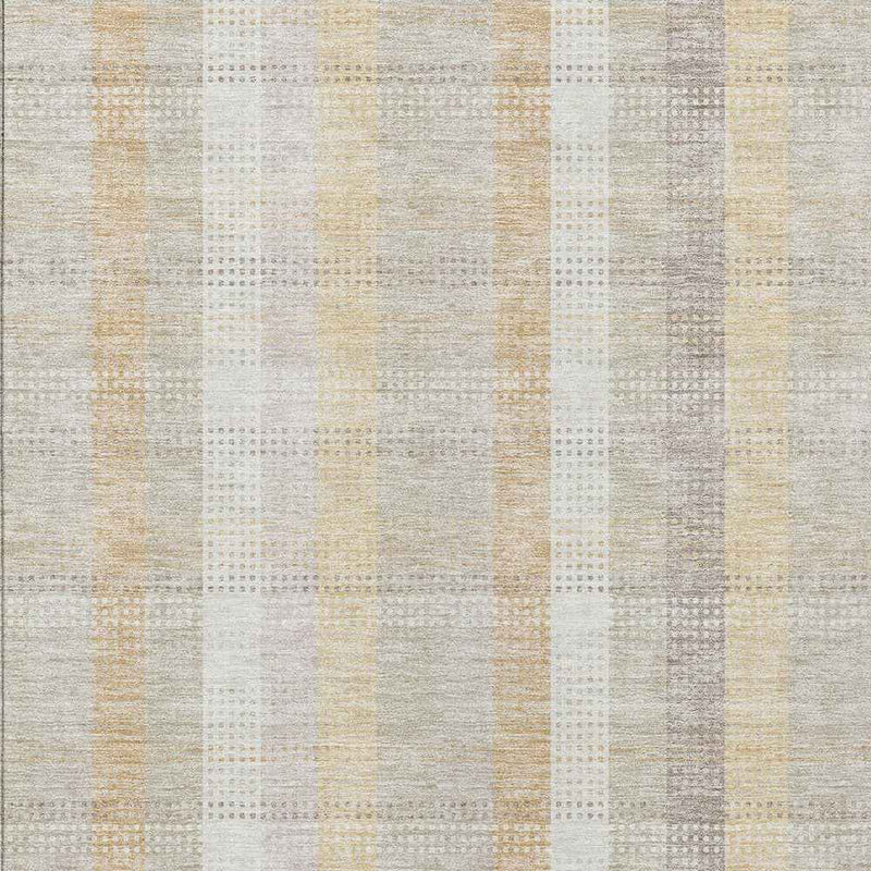 9' X 12' Ivory Beige And Tan Plaid Washable Indoor Outdoor Area Rug