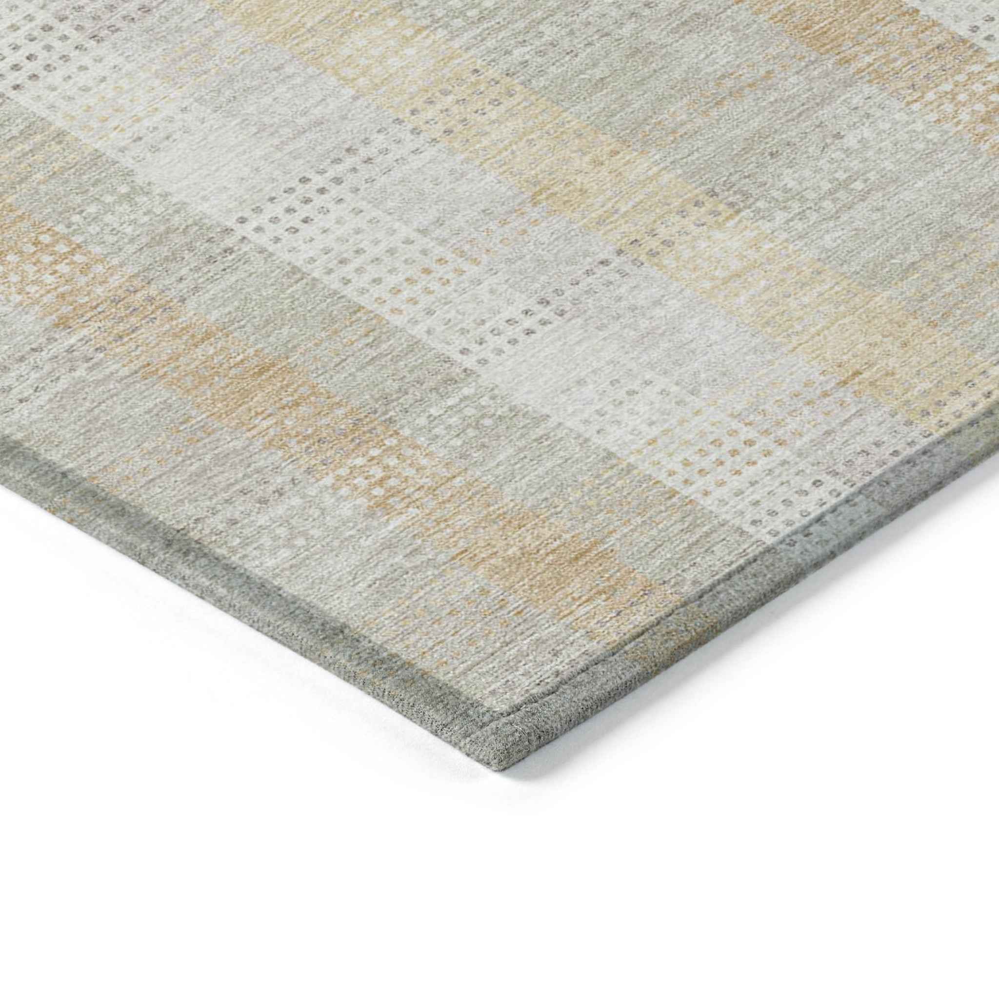 9' X 12' Ivory Beige And Tan Plaid Washable Indoor Outdoor Area Rug