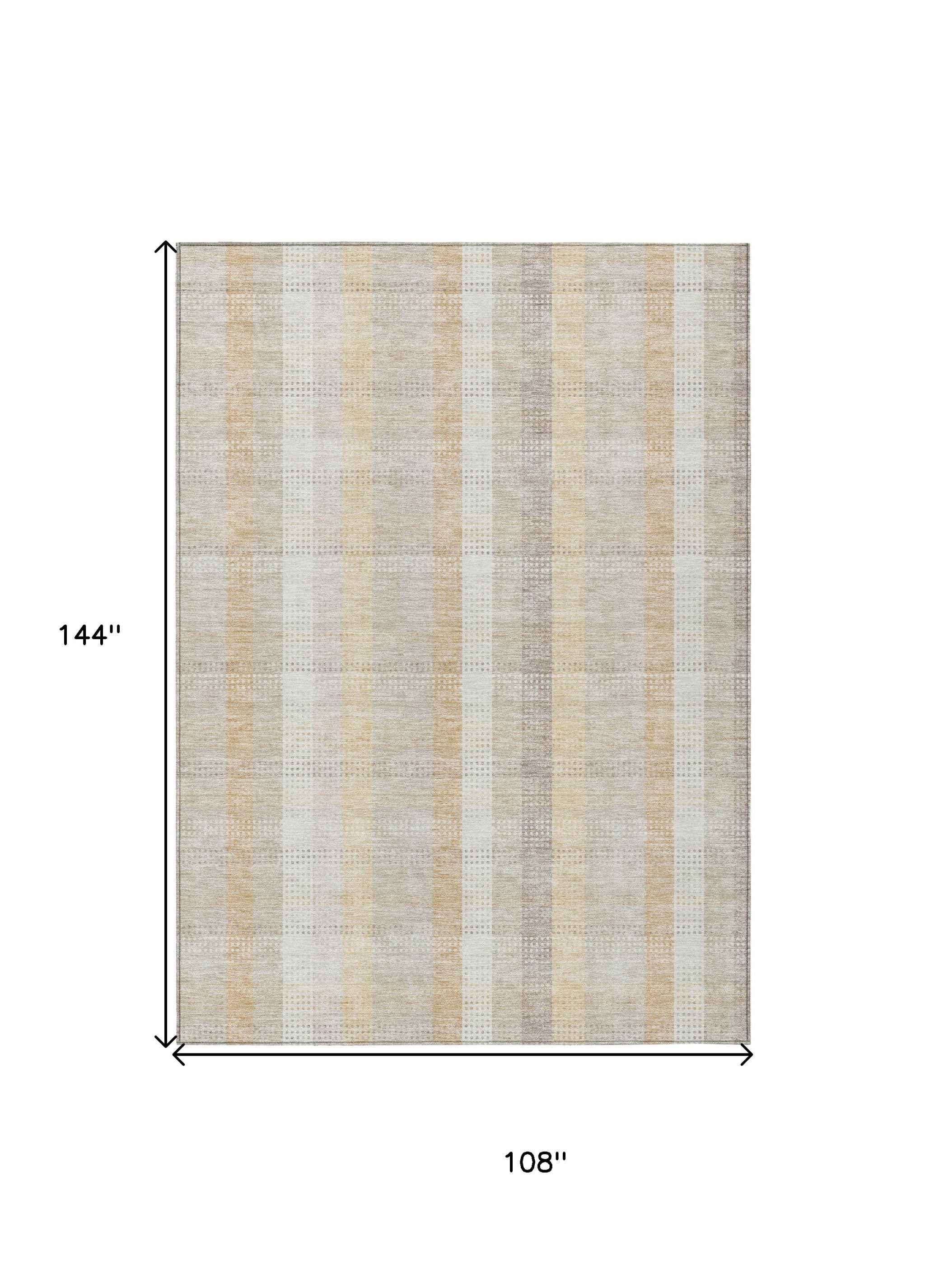 9' X 12' Ivory Beige And Tan Plaid Washable Indoor Outdoor Area Rug