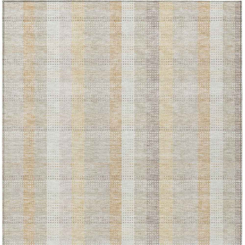 9' X 12' Ivory Beige And Tan Plaid Washable Indoor Outdoor Area Rug