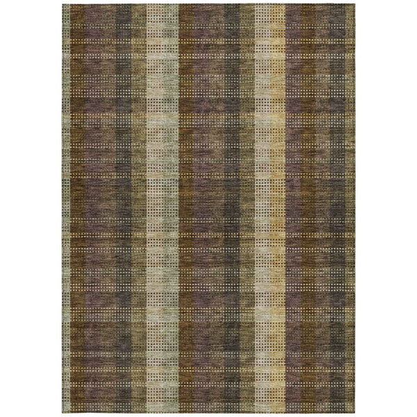 5' X 8' Brown Taupe And Plum Plaid Washable Indoor Outdoor Area Rug
