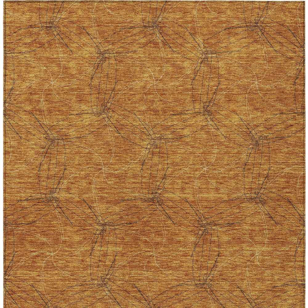5' X 8' Copper And Ivory Geometric Washable Indoor Outdoor Area Rug