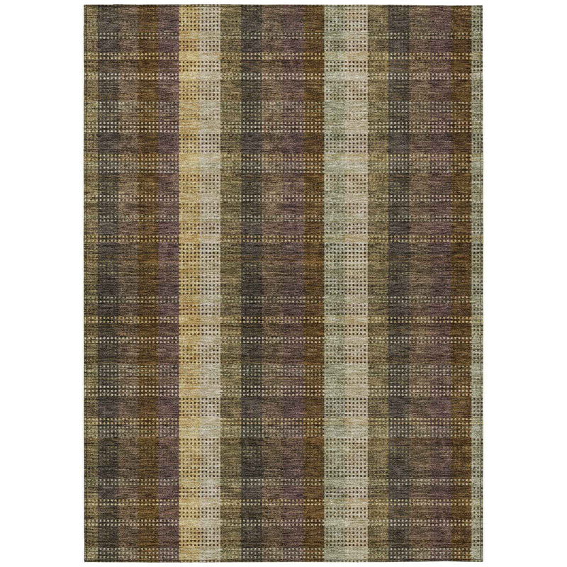5' X 8' Brown Taupe And Plum Plaid Washable Indoor Outdoor Area Rug