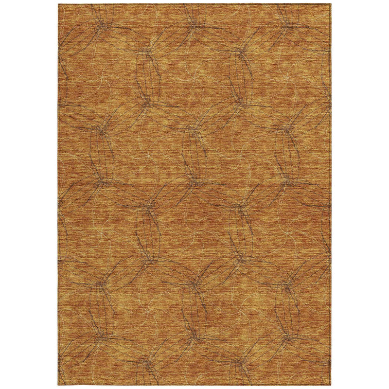 5' X 8' Copper And Ivory Geometric Washable Indoor Outdoor Area Rug