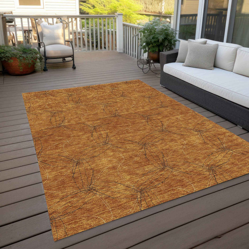 5' X 8' Copper And Ivory Geometric Washable Indoor Outdoor Area Rug