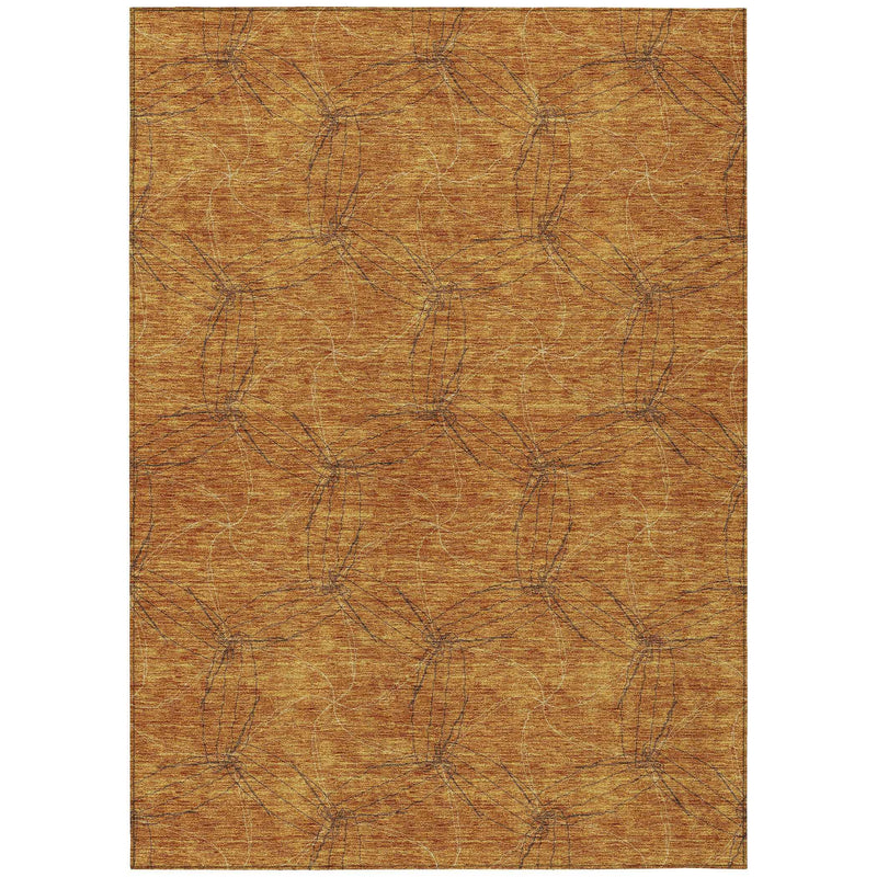5' X 8' Copper And Ivory Geometric Washable Indoor Outdoor Area Rug