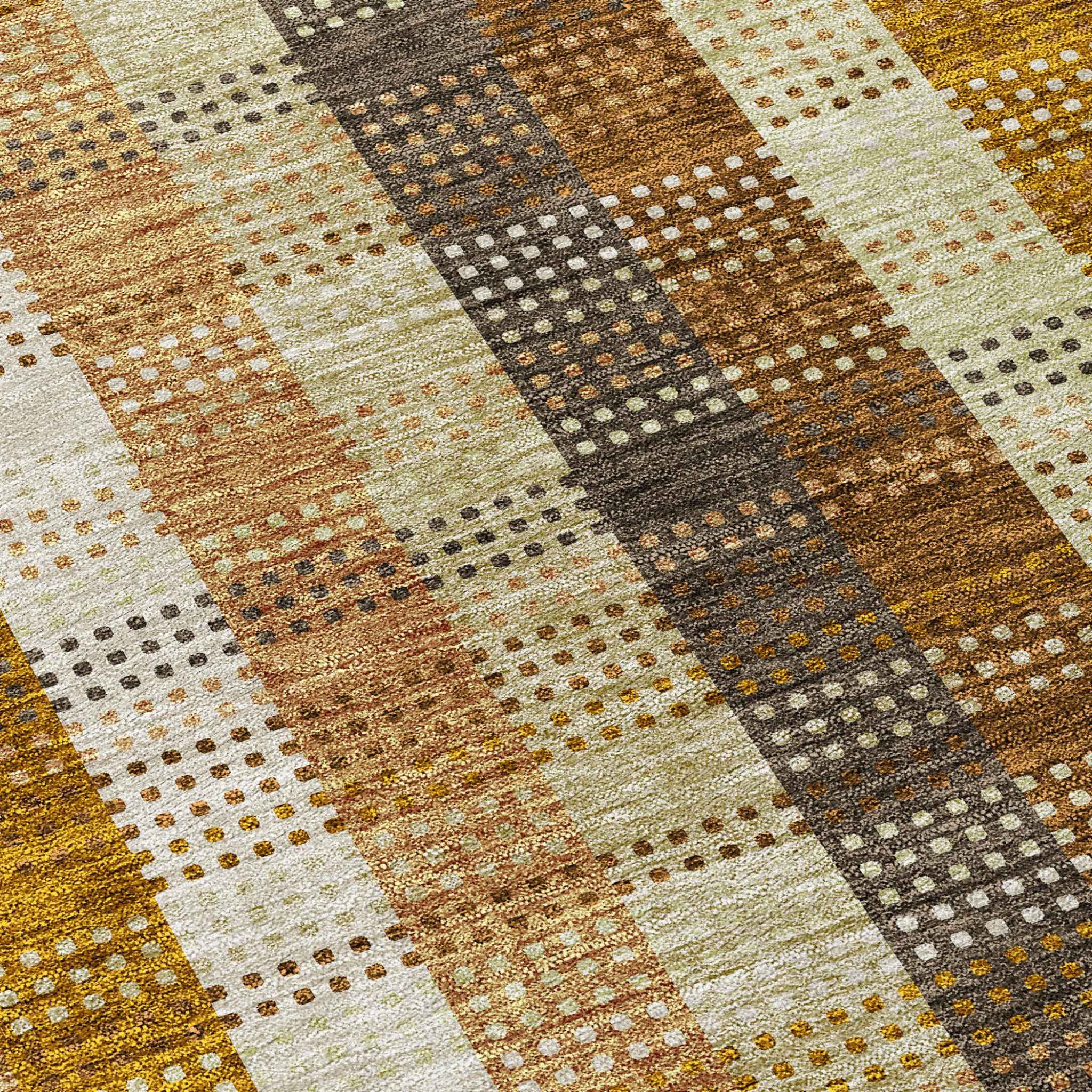8' Wheat Ivory And Brown Round Plaid Washable Indoor Outdoor Area Rug