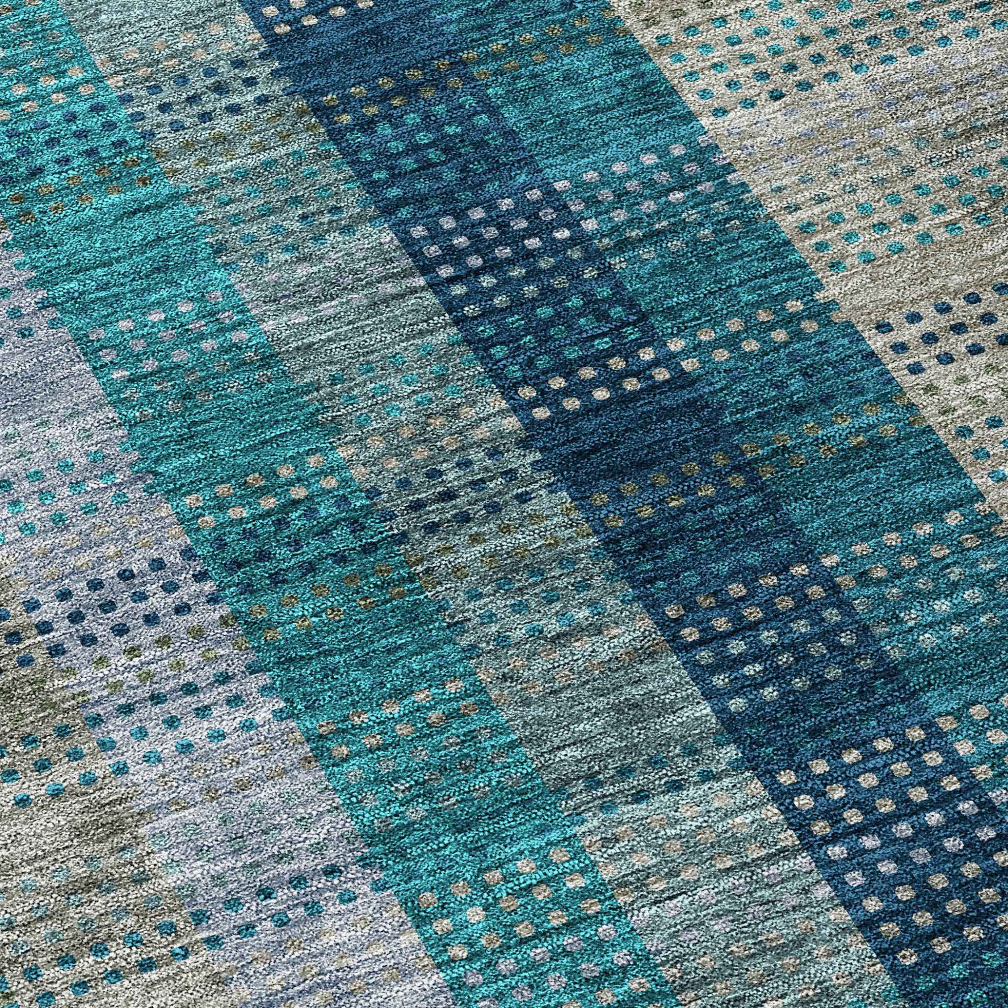 8' Teal Blue Navy Blue And Olive Green Round Plaid Washable Indoor Outdoor Area Rug