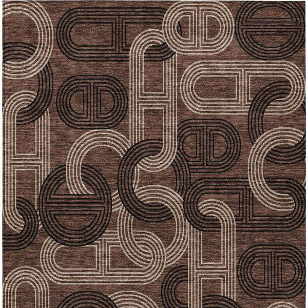 10' X 14' Chocolate And Beige Geometric Washable Indoor Outdoor Area Rug
