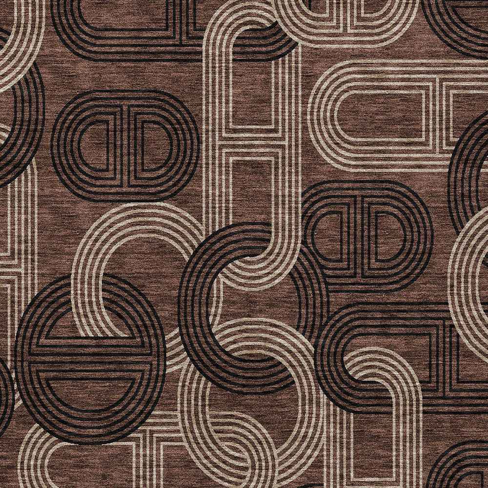10' X 14' Chocolate And Beige Geometric Washable Indoor Outdoor Area Rug